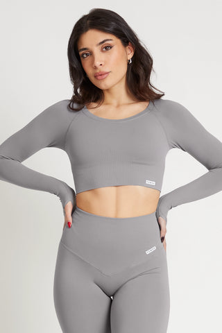 Maglia sportiva cropped seamless con maniche lunghe Bolero Gym Fashion Grigio Silver - FGM04 - Maglie e Top - fgm04