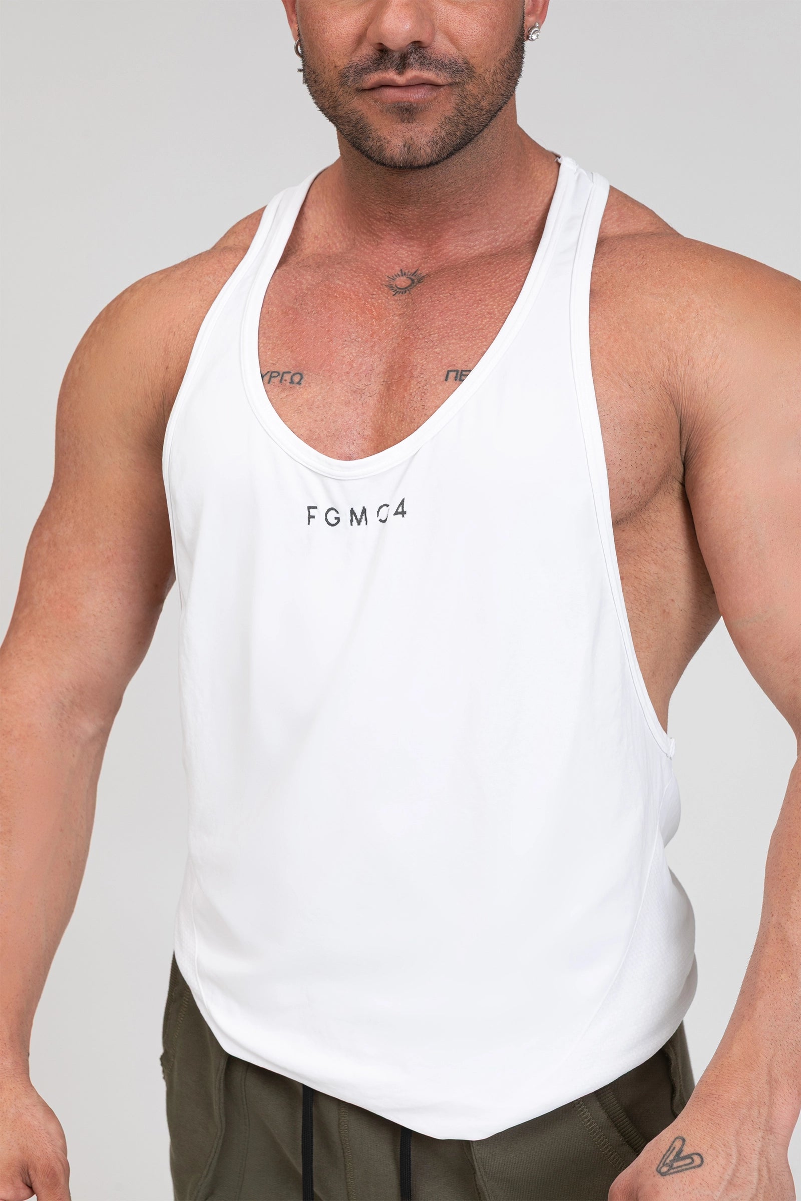 Abbigliamento sportivo tecnico palestra canotta traspirante anti odore Stringer Bianco - FGM04 - Linea Ikonic Uomo - fgm04