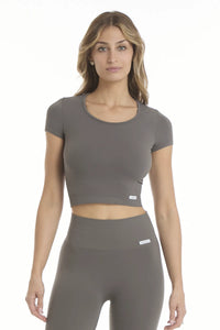 T-Shirt Crop Top Grigio Fumo