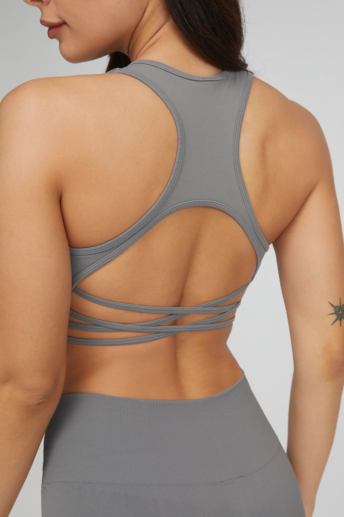 Top sportivo con spalline larghe incrociato schiena scoperta Neith Grigio Monument - FGM04 - Maglie e Top - fgm04