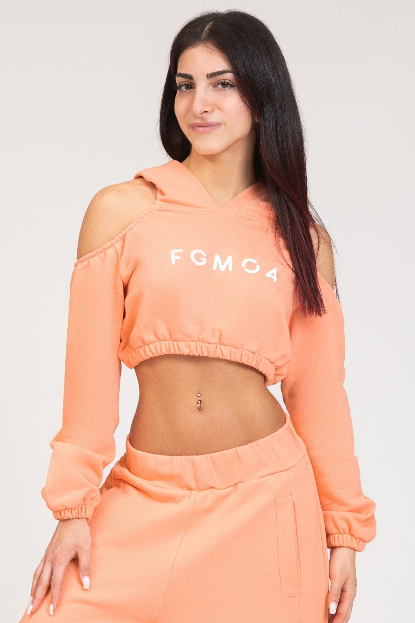 tuta sportiva in cotone oversize cropped Felpa Crop Spalle Scoperte Jasmine Donna Pesca - FGM04 - Linea Ikonic - fgm04