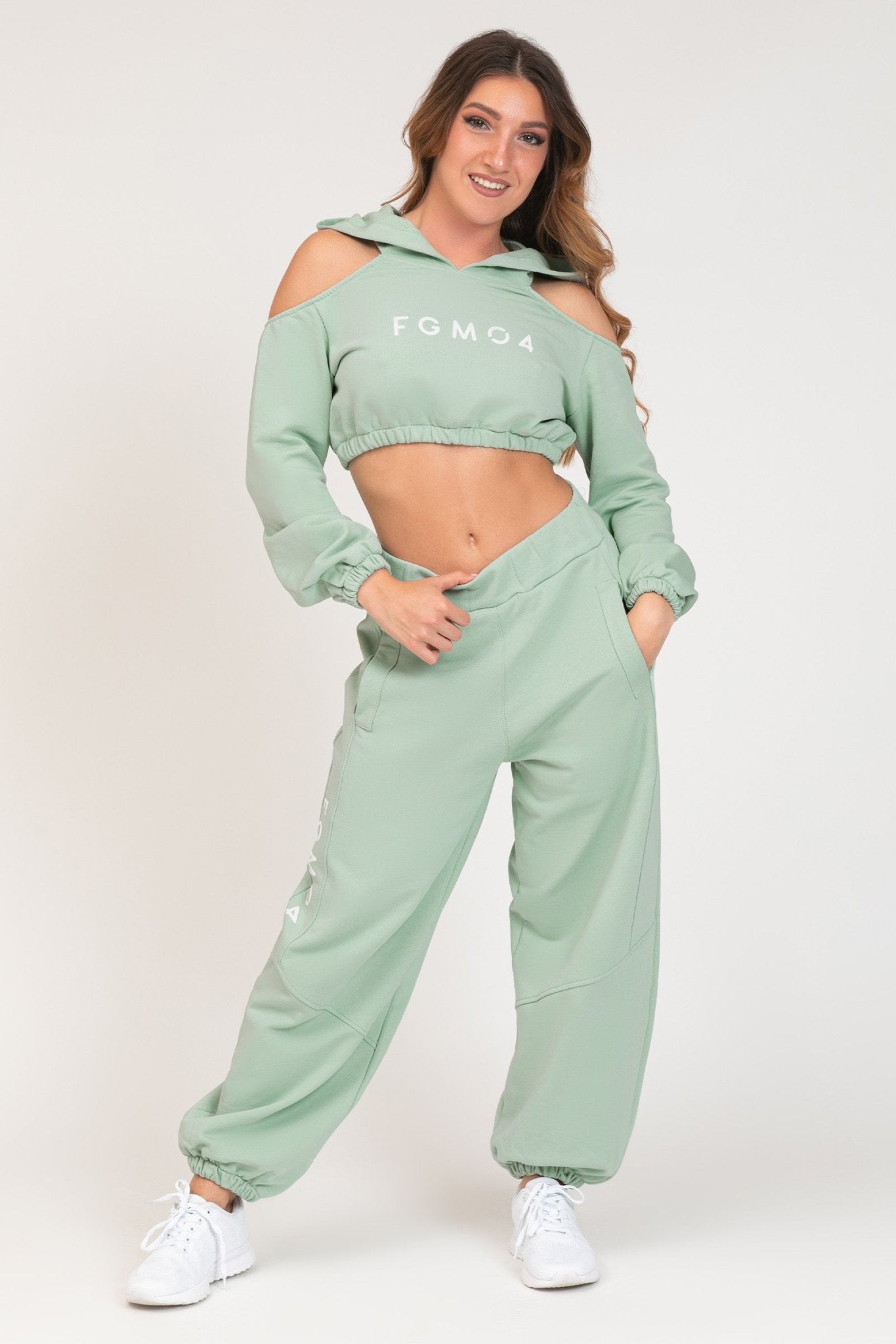 Pantaloni della tuta sportivi donna in cotone baggy Pantalone Jogger Oversize Jasmine Donna Verde Menta - FGM04 - Linea Ikonic - fgm04