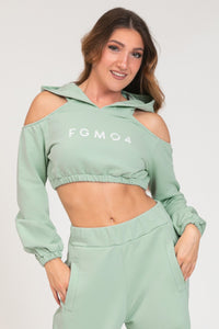 Sweat-shirt court à épaules dénudées Jasmine pour femme, vert menthe