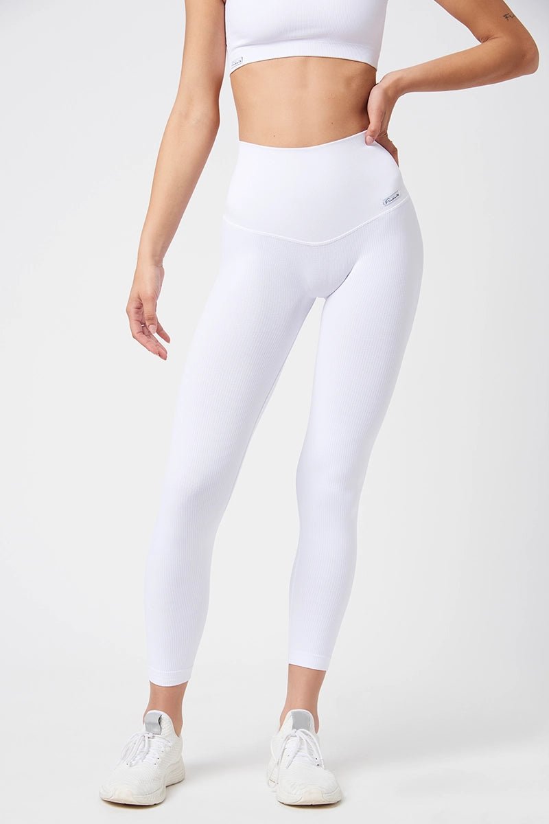 Leggings sportivi con tecnologia FIR push up con arricciatura CALIPSO Bianco Costine - FGM04 - LEGGINGS ANTICELLULITE - fgm04