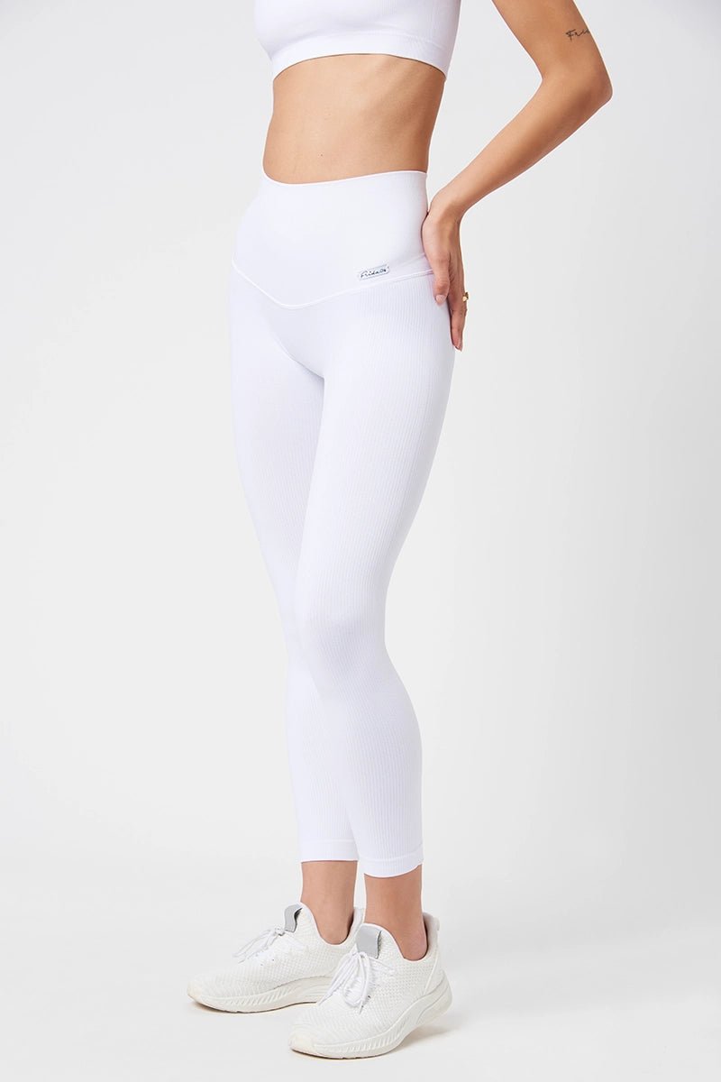 Leggings sportivi con tecnologia FIR push up con arricciatura CALIPSO Bianco Costine - FGM04 - LEGGINGS ANTICELLULITE - fgm04