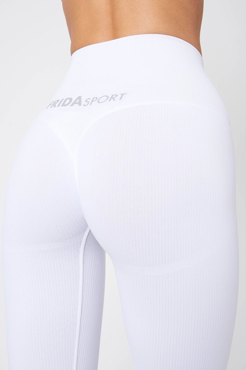 Leggings sportivi con tecnologia FIR push up con arricciatura CALIPSO Bianco Costine - FGM04 - LEGGINGS ANTICELLULITE - fgm04