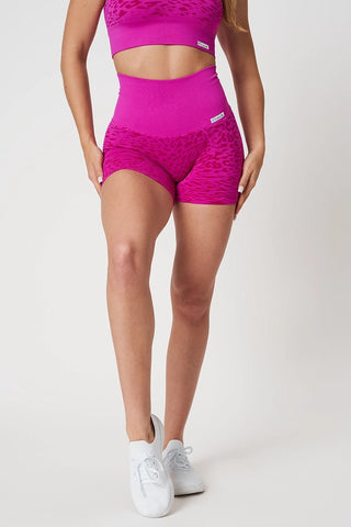Shorts sportivi con tecnologia FIR push up con arricciatura Jungle Leopardo Fuxia - FGM04 - LEGGINGS ANTICELLULITE - fgm04