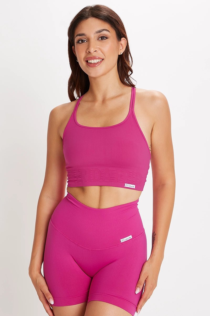 Top sportivo con spalline sottili incrociato a schiena scoperta Monogram Fuxia - FGM04 - Maglie e Top - fgm04