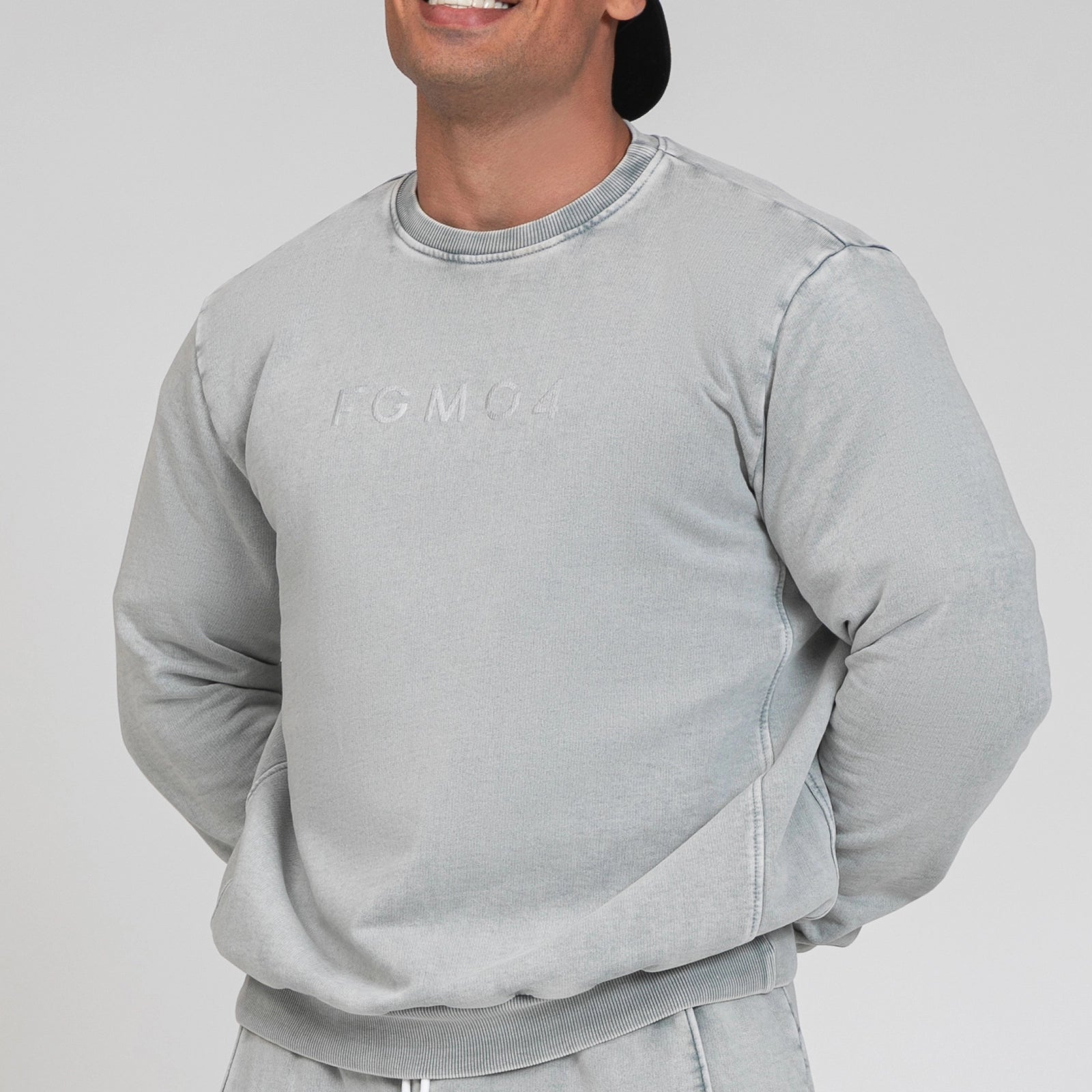 tuta sportiva in cotone oversize  stone washed Felpa Over Uomo Grigio Moonstone - FGM04 - Linea Ikonic Uomo - fgm04