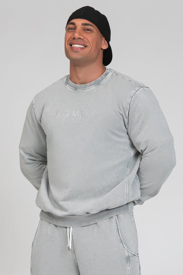 tuta sportiva in cotone oversize  stone washed Felpa Over Uomo Grigio Moonstone - FGM04 - Linea Ikonic Uomo - fgm04