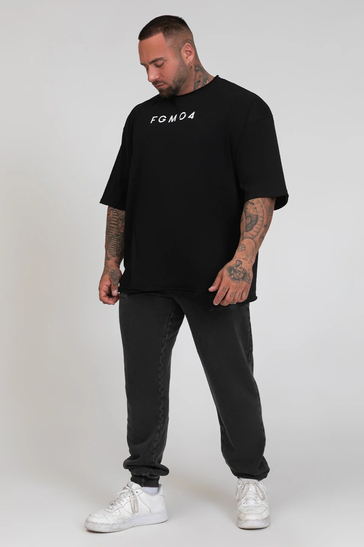 Maglia sportiva t-shirt in cotone oversize unisex WorkOut Extra Large Uomo Nero - FGM04 - Linea Ikonic Uomo - fgm04