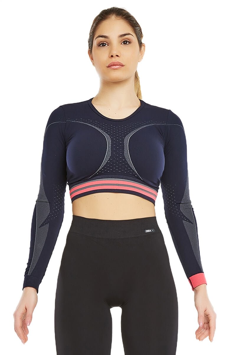 Maglia sportiva cropped seamless con maniche lunghe Bolero Frida Sport Power Blu Notte - FGM04 - OFFERTE SPECIALI - fgm04
