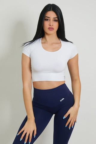 Maglia sportiva cropped seamless con maniche corte T-Shirt Crop Top Bianco - FGM04 - Maglie e Top - fgm04