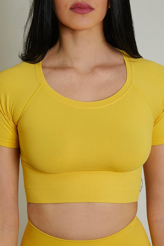 Maglia sportiva cropped seamless con maniche corte Bolero CALIPSO Amarillo Costine - FGM04 - Maglie e Top - fgm04