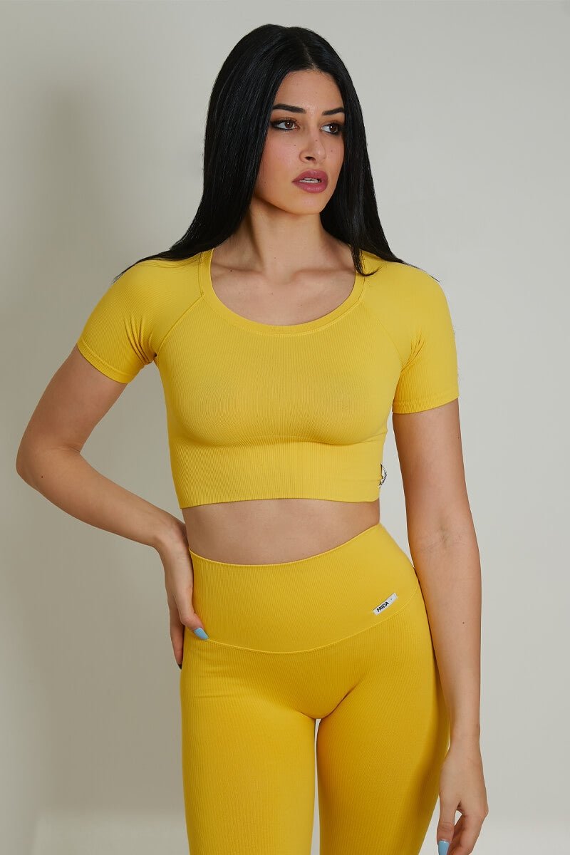 Maglia sportiva cropped seamless con maniche corte Bolero CALIPSO Amarillo Costine - FGM04 - Maglie e Top - fgm04