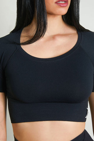 Maglia sportiva cropped seamless con maniche corte Bolero CALIPSO Nero Costine - FGM04 - Maglie e Top - fgm04