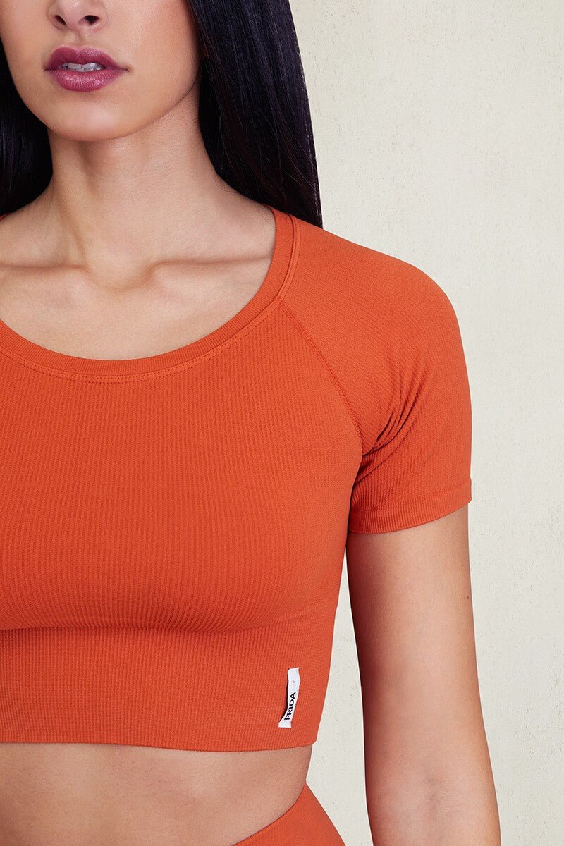 Maglia sportiva cropped seamless con maniche corte Bolero CALIPSO Mattone Costine - FGM04 - OFFERTE SPECIALI - fgm04
