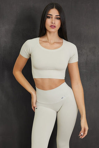 Maglia sportiva cropped seamless con maniche corte Bolero CALIPSO Latte Costine - FGM04 - Maglie e Top - fgm04