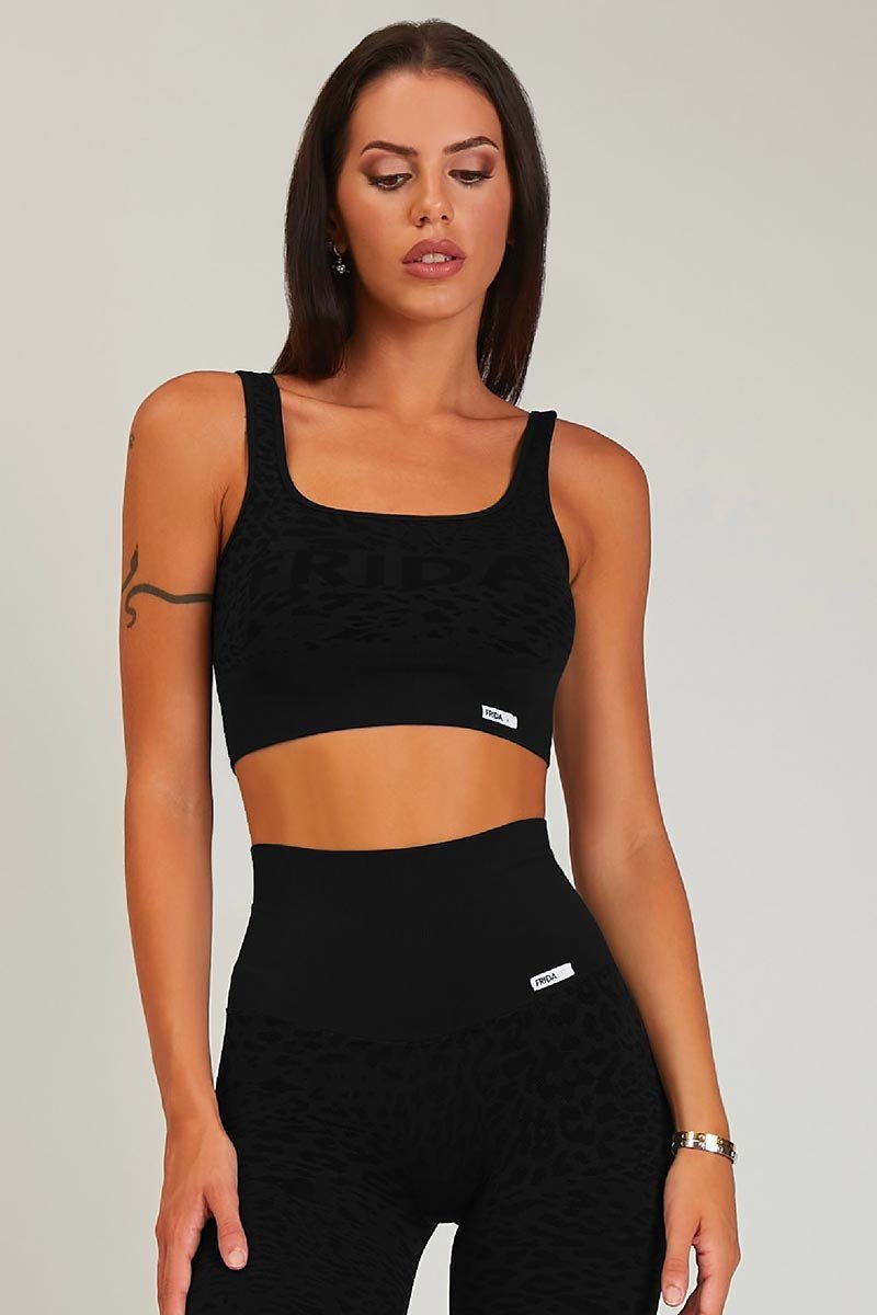 Top sportivo con spalline larghe Jungle Leopardo Nero Taglia Unica - FGM04 - Maglie e Top - fgm04