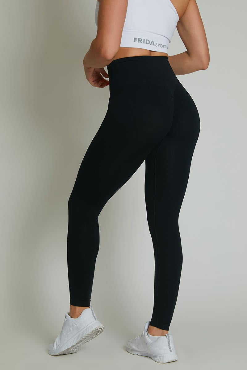 Crop top and Women's Sportswear Leggings in black microfiber with push-up,  supportive, ribbed modeling effect, made in Italy.