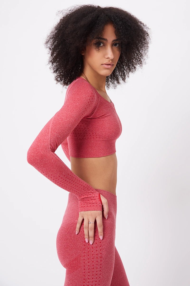 Maglia sportiva cropped seamless mélange con maniche lunghe Bolero Eldorado Rosso Ecofir - FGM04 - Maglie e Top - fgm04