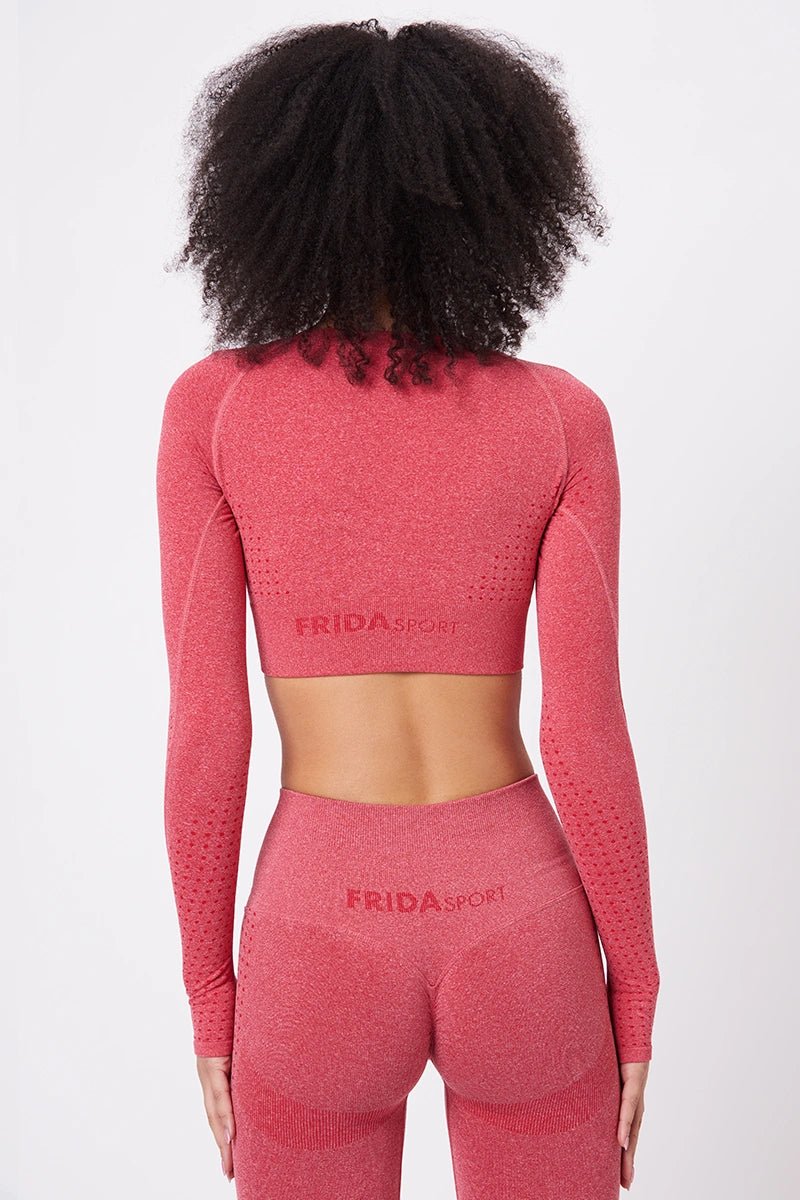 Maglia sportiva cropped seamless mélange con maniche lunghe Bolero Eldorado Rosso Ecofir - FGM04 - Maglie e Top - fgm04