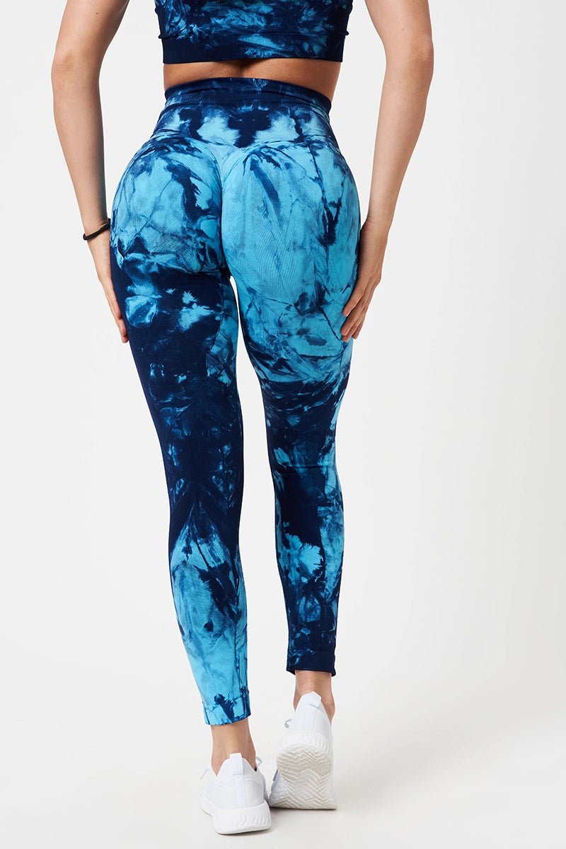Leggings sportivi con tecnologia FIR push up con arricciatura Tie-die batik Elements Acqua Turchese Blu - FGM04 - LEGGINGS ANTICELLULITE - fgm04