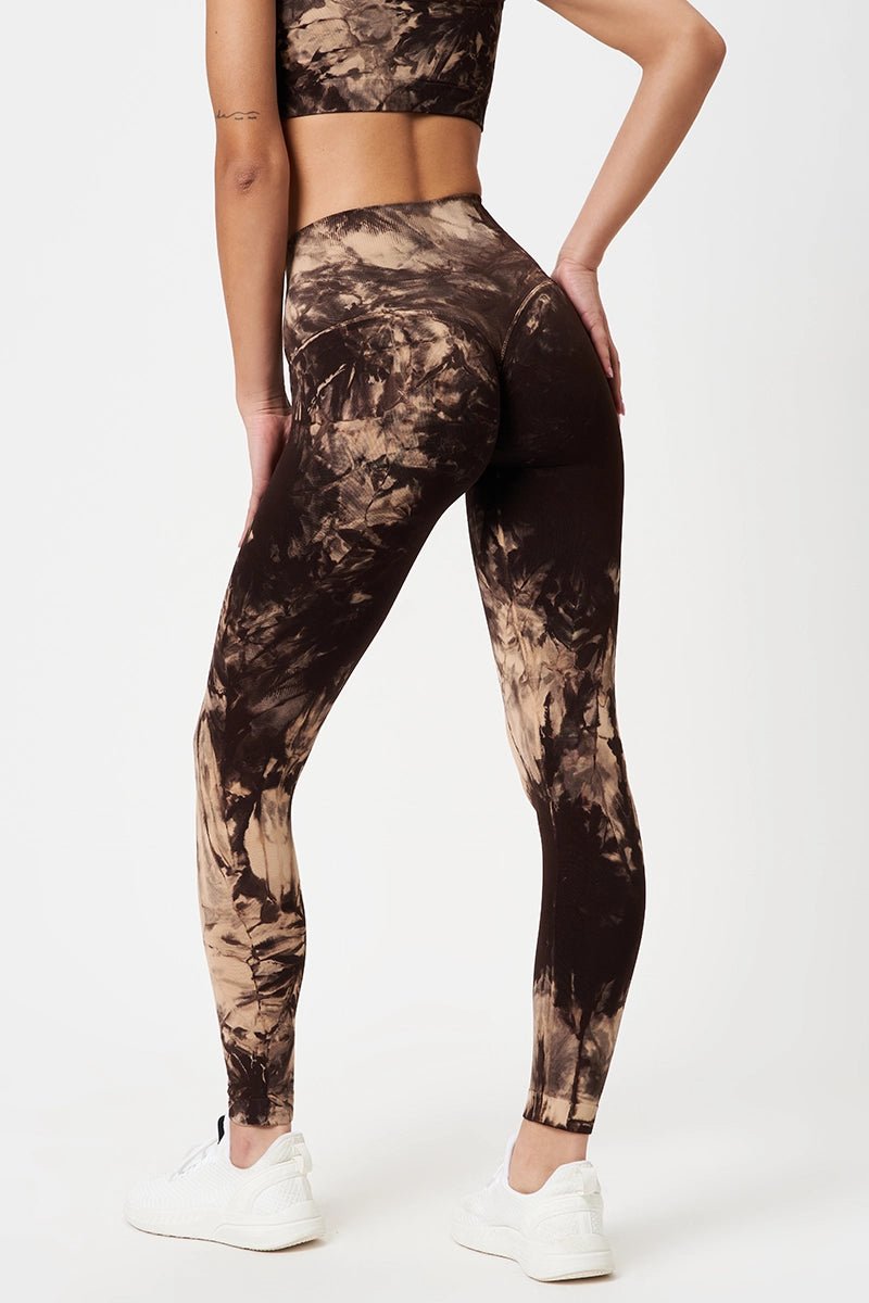 Leggings sportivi con tecnologia FIR push up con arricciatura Tie-die batik Elements Terra Beige Marrone - FGM04 - LEGGINGS ANTICELLULITE - fgm04