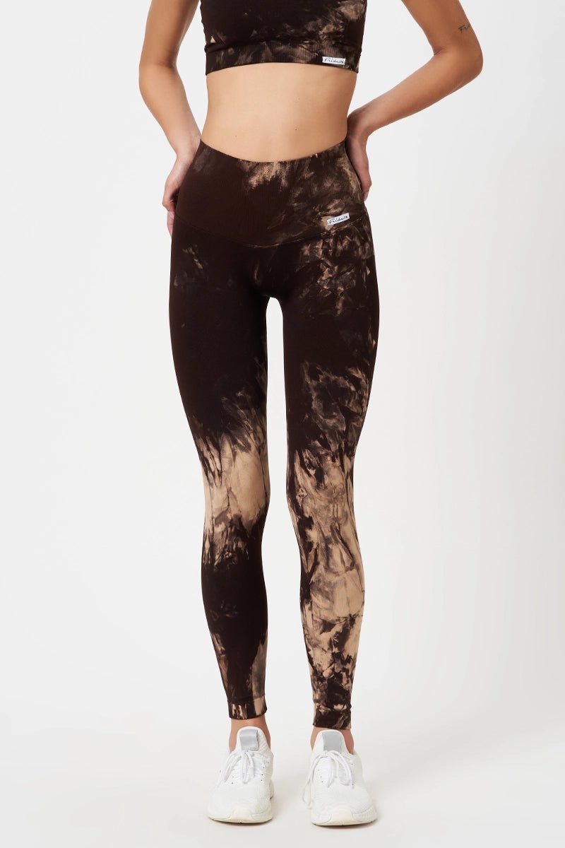 Leggings sportivi con tecnologia FIR push up con arricciatura Tie-die batik Elements Terra Beige Marrone - FGM04 - LEGGINGS ANTICELLULITE - fgm04