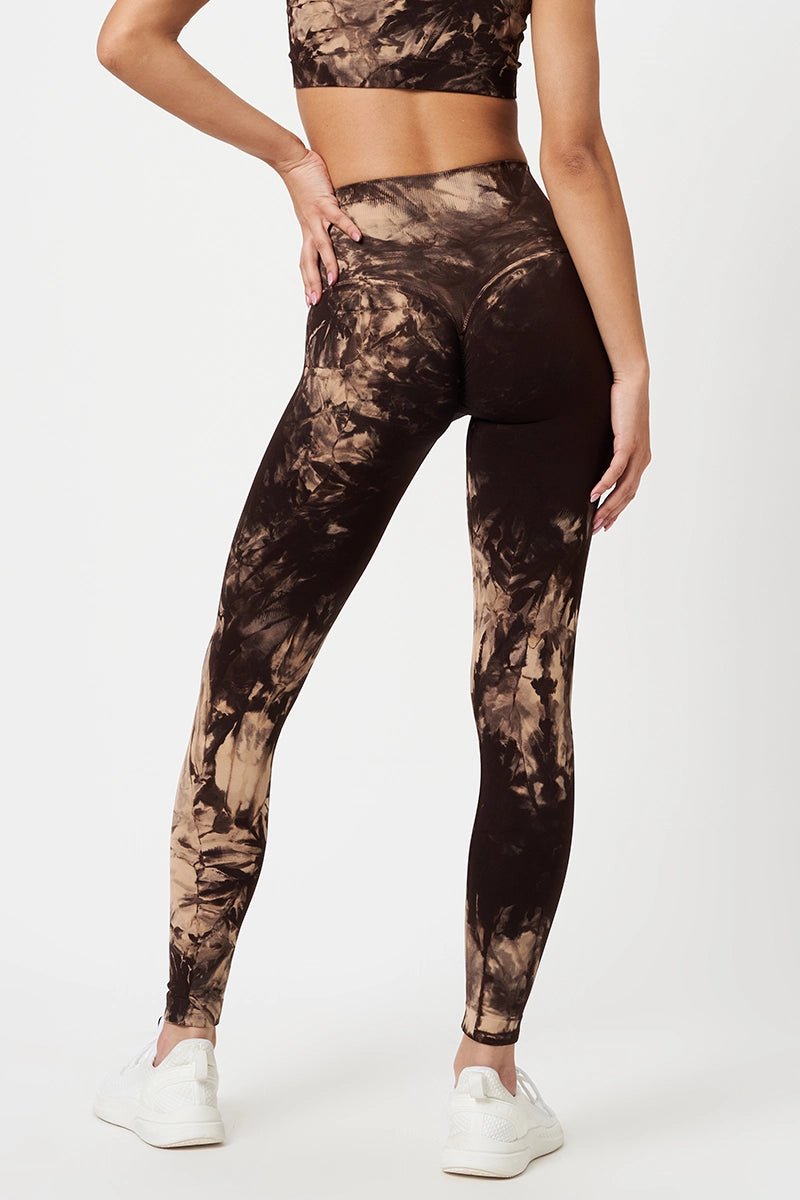 Leggings sportivi con tecnologia FIR push up con arricciatura Tie-die batik Elements Terra Beige Marrone - FGM04 - LEGGINGS ANTICELLULITE - fgm04