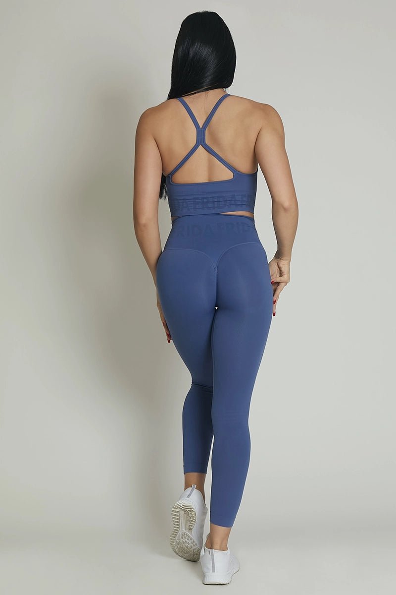 Leggings sportivi con tecnologia FIR push up con arricciatura Monogram Blu Avio - FGM04 - LEGGINGS ANTICELLULITE - fgm04